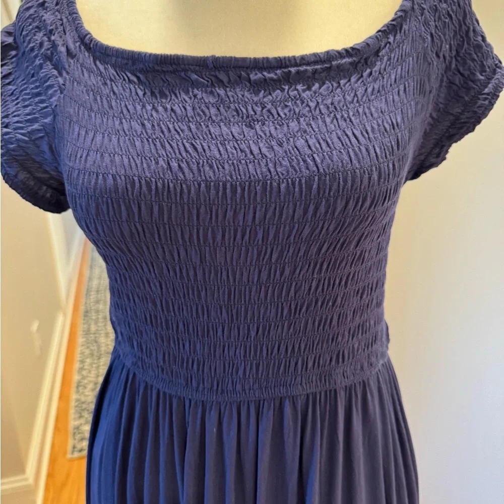 Cotton Emporium Navy Smocked off Shoulder Maxi Dress - Picture 10 of 11